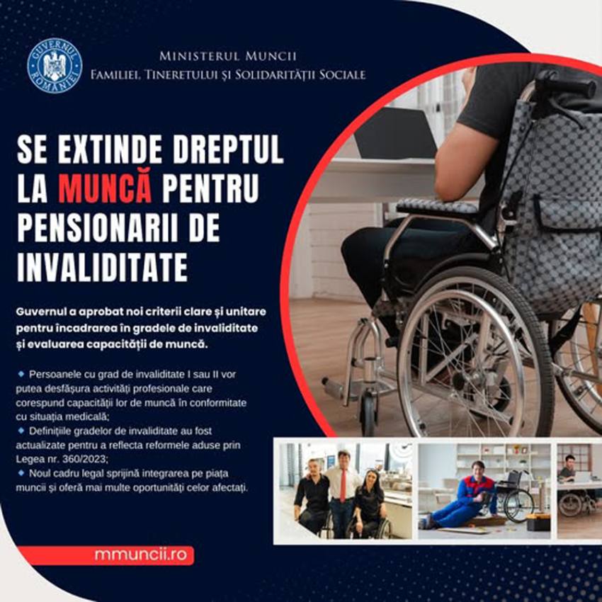 Important pentru pensionarii de invaliditate. Guvernul aprobă noi criterii de muncă 1 Sursă foto: FB MMFTSS