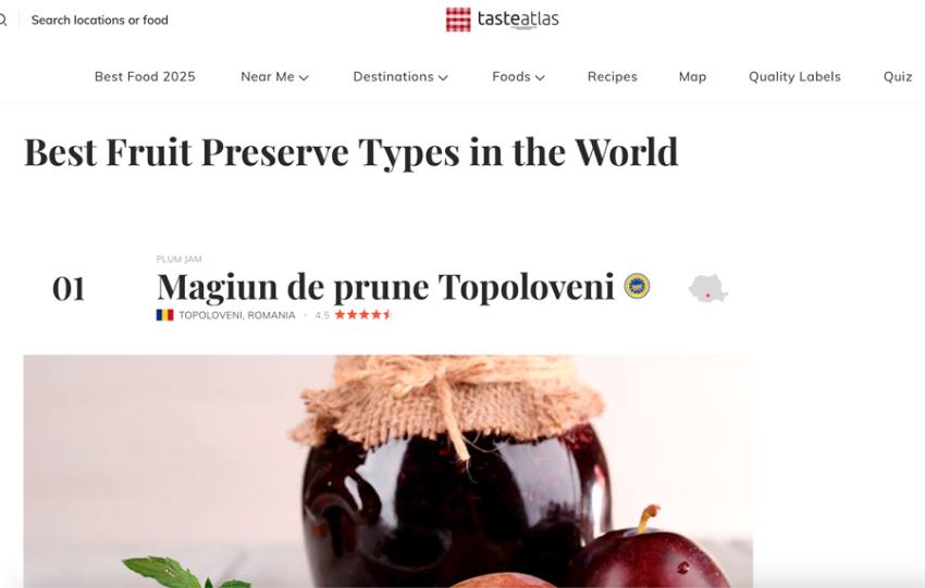 Magiunul de prune Topoloveni, cel mai bun din lume! 1 Sursă foto: screenshot tasteatlas.com