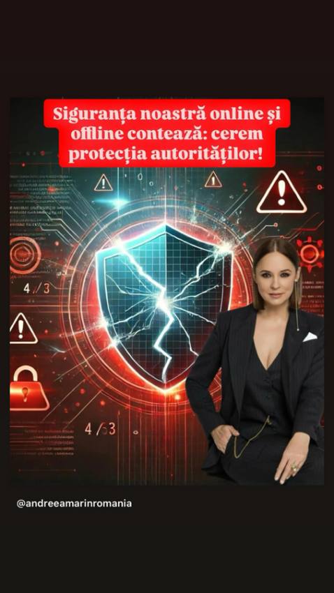 Andreea Marin - ”Siguranța noastră online și offline contează: cerem protecția autorităților!” 2 Sursă foto: FB Andreea Marin.