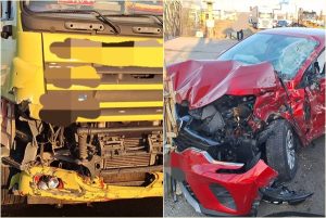 page - (VIDEO) Impact violent între un TIR și o mașină în Albota! Un bărbat a ajuns la spital