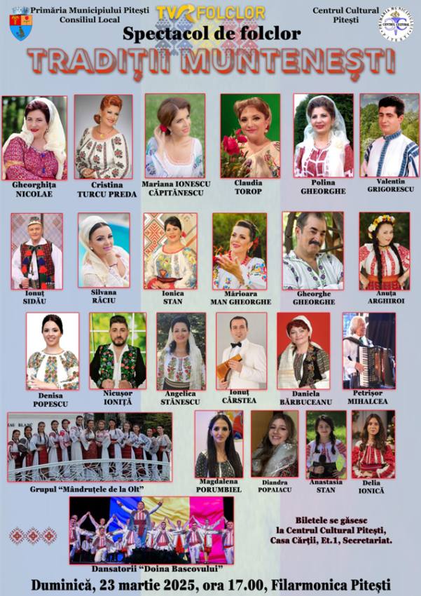 TRADIȚII MUNTENEȘTI – spectacol de folclor, la Filarmonica Pitești 1 Sursă foto: FB Prmăaria MUnicipiului Pitest