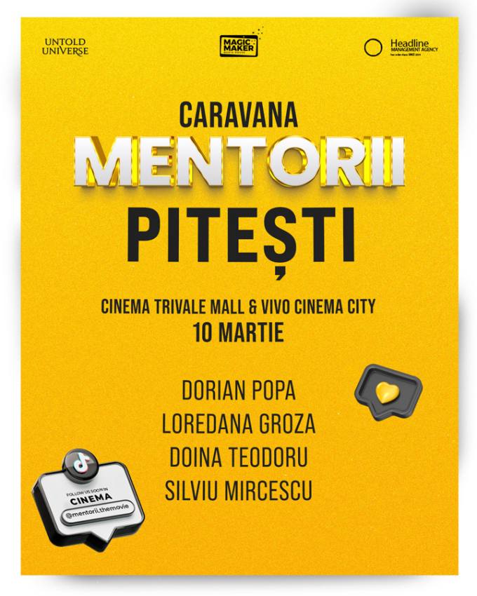 Caravana MENTORII. Dorian Popa, Loredana, Doina Teodoru și Silviu Mircescu vin la Pitești 2 Sursă foto: PR Echipă de Comunicare Mentorii