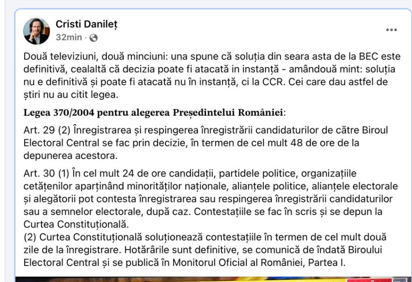 Candidatura lui Călin Georgescu respinsă, protestatarii cer libertate. Cum motivează BEC decizia 5 cristi danilet - Candidatura lui Călin Georgescu respinsă, protestatarii cer libertate. Cum motivează BEC decizia