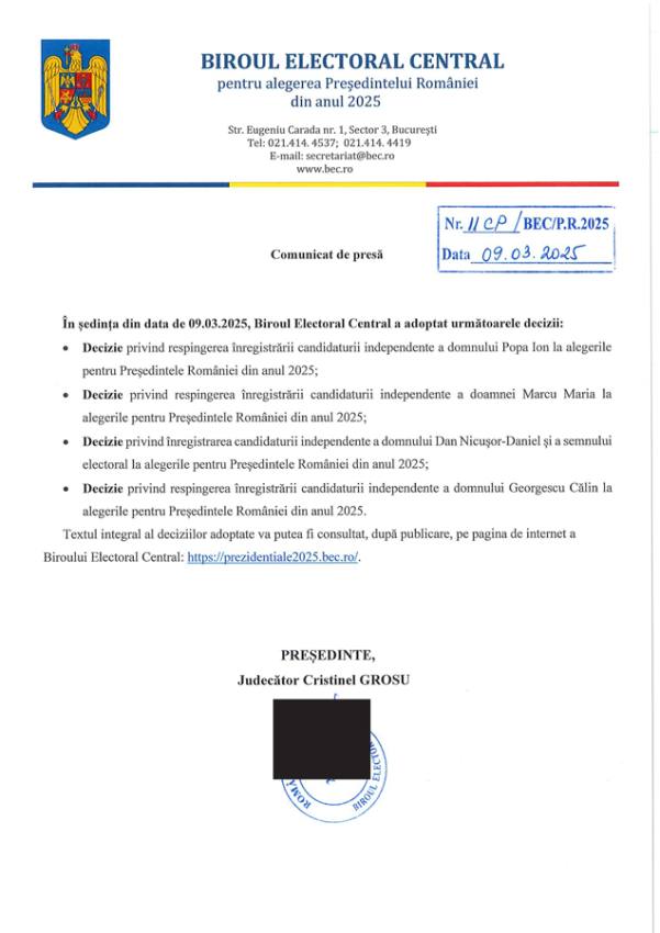 Candidatura lui Călin Georgescu respinsă, protestatarii cer libertate. Cum motivează BEC decizia 6 decizie bec calin georgescu 1 - Candidatura lui Călin Georgescu respinsă, protestatarii cer libertate. Cum motivează BEC decizia