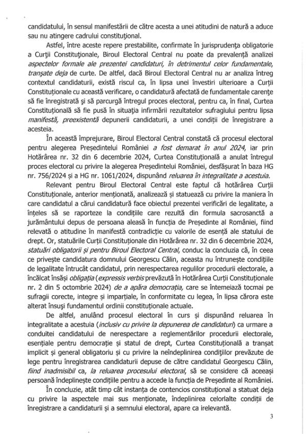Candidatura lui Călin Georgescu respinsă, protestatarii cer libertate. Cum motivează BEC decizia 11 decizie 18D 3 - Candidatura lui Călin Georgescu respinsă, protestatarii cer libertate. Cum motivează BEC decizia
