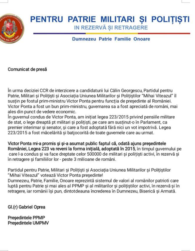 Fostul ministru Gabriel Oprea îl susține pe Victor Ponta 1 comunicat gabriel oprea ponta - Fostul ministru Gabriel Oprea îl susține pe Victor Ponta