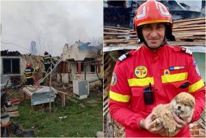 page - Casă mistuită de flăcări în Costești! Pompierii au salvat un cățel prins în incendiu