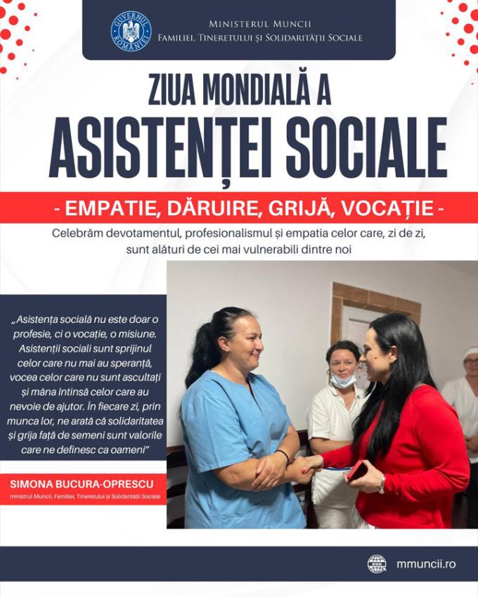 Ziua Mondială a Asistenței Sociale. ”Asistența socială nu este doar o profesie, ci o vocație, o misiune” 1 Sursă foto: FB MMFTSS