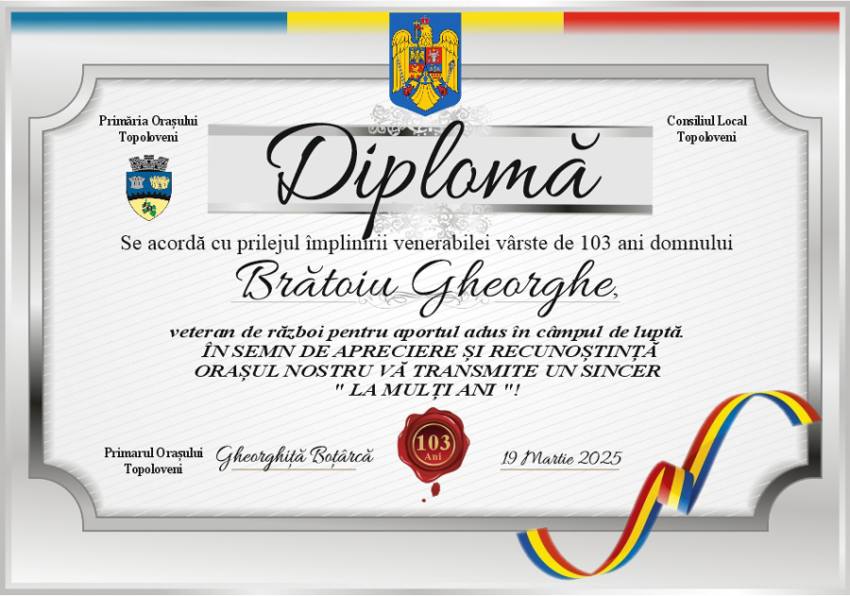 Veteranul de 103 ani, Brătoiu Gheorghe, mărturii din Al Doilea Război Mondial: ”M-am luptat cu spada în mână!” 4 Sursă foto;: Topoloveni