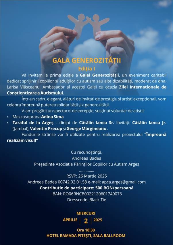 Gala Generozității, Ediția I, pe 2 aprilie, la Ramada Pitești. ”ÎMPREUNĂ REALIZĂM VISUL” - Complexul de Servicii Sociale "Sfântul Mihail" 1 WhatsApp Image 2025 03 21 at 13.00.46 - Gala Generozității, Ediția I, pe 2 aprilie, la Ramada Pitești. ”ÎMPREUNĂ REALIZĂM VISUL” - Complexul de Servicii Sociale "Sfântul Mihail"