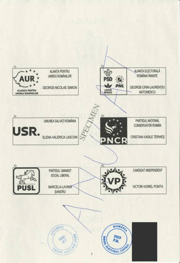 Alegeri prezidențiale 2025. Iată cum arată buletinele de vot pentru primul tur 2 pg 1 alegeri prezidentiale 2025 - Alegeri prezidențiale 2025. Iată cum arată buletinele de vot pentru primul tur