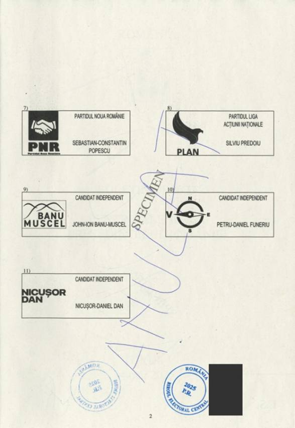 Alegeri prezidențiale 2025. Iată cum arată buletinele de vot pentru primul tur 3 pg 2 alegeri prezidentiale 2025 - Alegeri prezidențiale 2025. Iată cum arată buletinele de vot pentru primul tur
