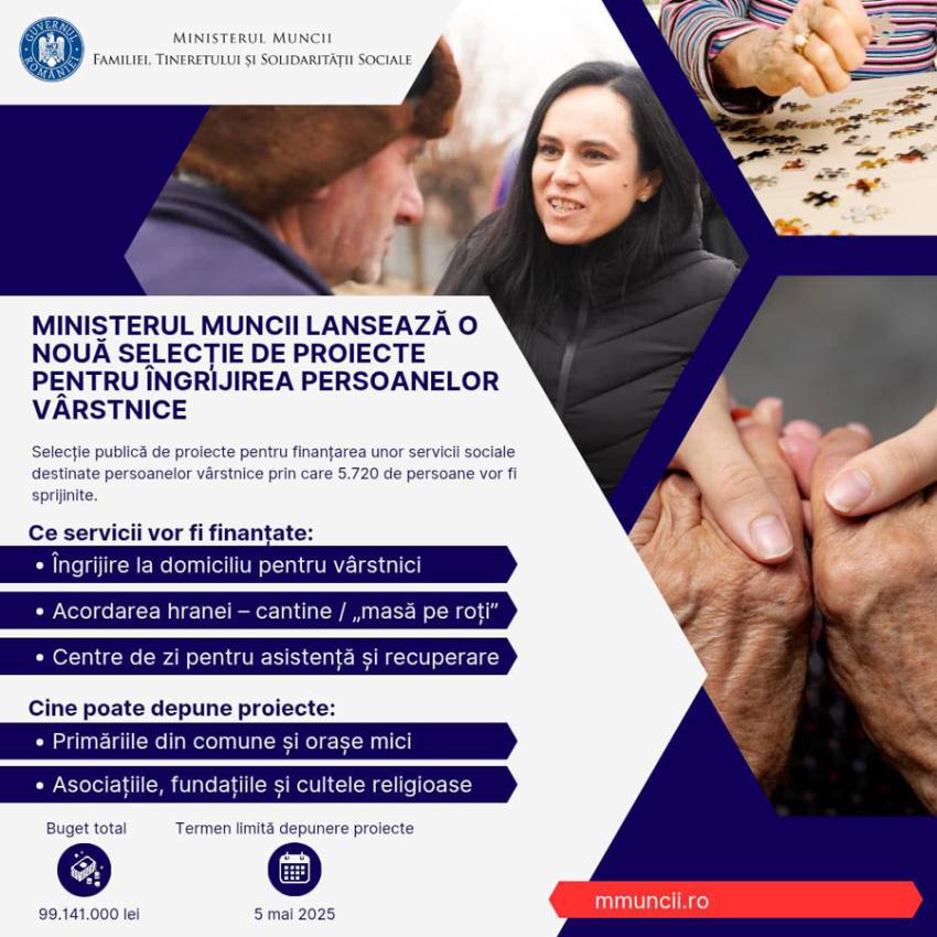 O nouă selecție de proiecte. Ministerul Muncii alocă peste 99 milioane lei pentru îngrijirea persoanelor vârstnice 1 Sursă foto: FB MMFTSS