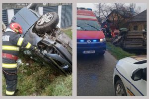 Autoturism răsturnat în Argeș! Victime transportate la spital! 1 masina rasturnata accident Argeș