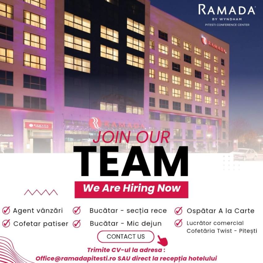 Ramada Pitești își mărește echipa! 1 jobs Ramada