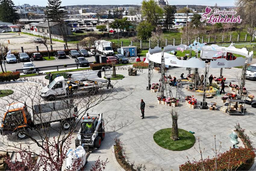 Ultimele pregătiri. Cei mai buni floriști din România au venit la Simfonia Lalelelor 2 Sursă foto: FB Primăria Municipiului Pitești.