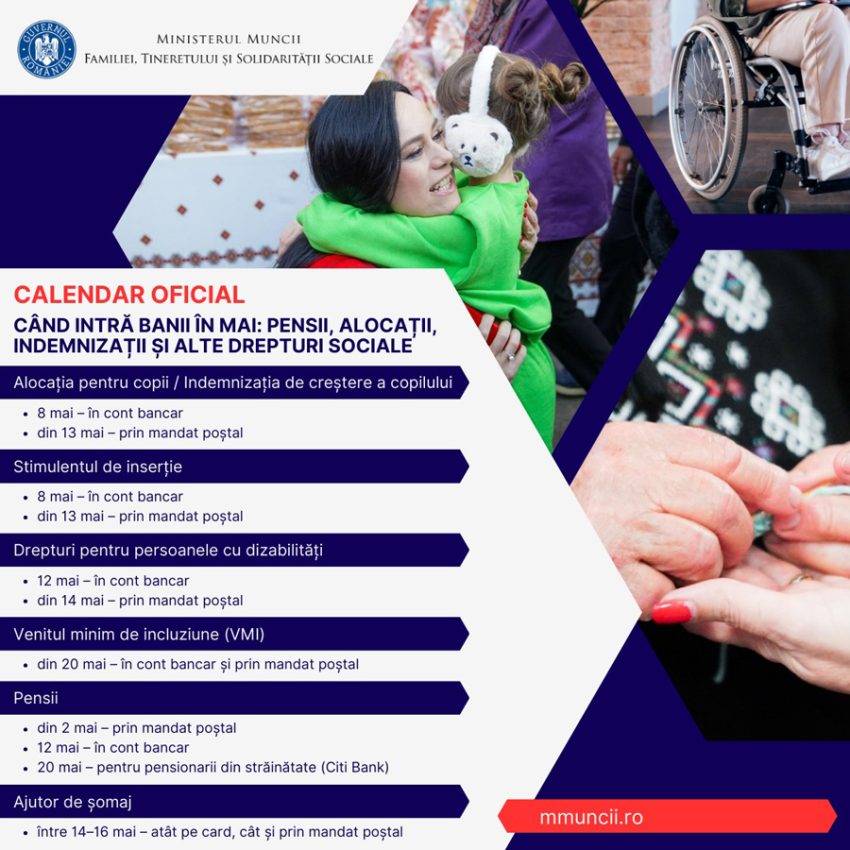 Ministerul anunță calendarul OFICIAL. Când primesc românii alocațiile, pensiile și indemnizațiile în luna mai 1 Sursă foto: FB MMFTSS