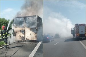 page - Panică pe A1! Camion încărcat cu deșeuri de cauciuc, cuprins de flăcări