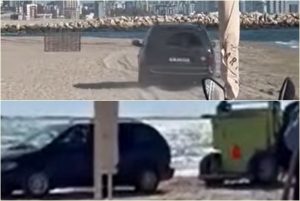 page 1 - Aventura unei șoferițe pe o plajă din Mamaia s-a încheiat cu intervenția unui tractor și o anchetă a poliției