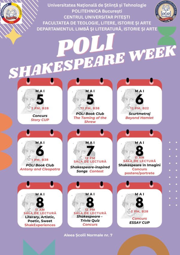 POLI Shakespeare Week 2025: cinci zile de artă, lectură și creație literară la Centrul Universitar Pitești 1 Sursă foto: FB Viața studențească - Centrul Universitar Pitești