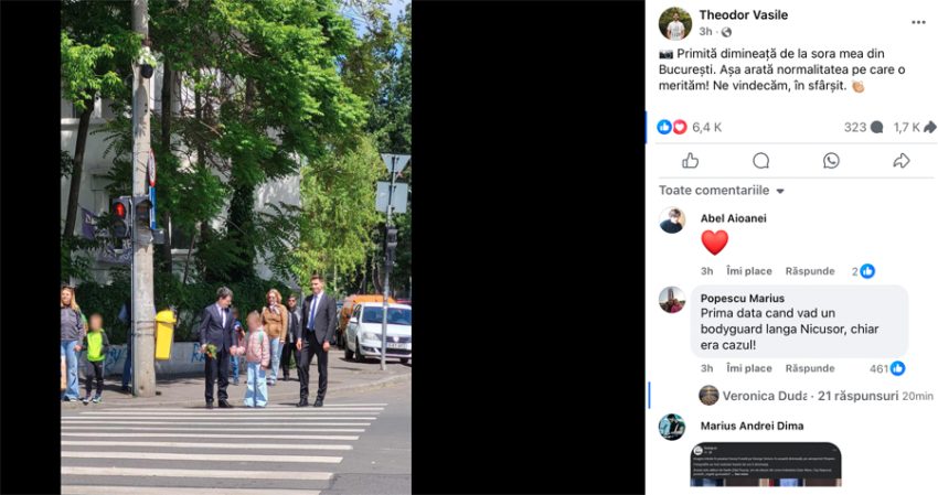 Prima dimineață de președinte! Nicușor Dan și-a dus fetița la școală! 2 Sursă foto: FB Theodor Vasile