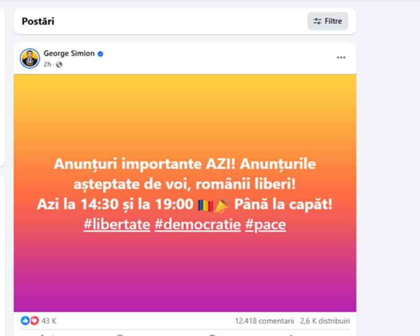 george simion anunt fb - George Simion contestă la CCR rezultatul alegerilor prezidențiale?