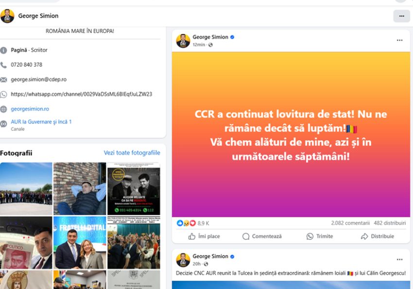Judecătorii CCR au respins cererea de anulare a alegerilor prezidențiale. Ce spune George Simion? 1 Sursă foto: screnshot FB George Simion