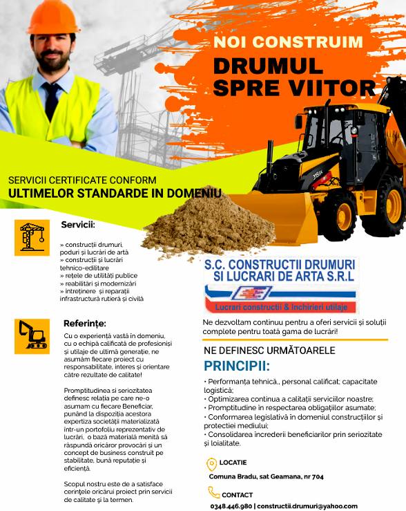 Construcţii Drumuri şi Lucrări de Artă - Servicii complete pentru toată gama de lucrări 1 SC CONSTRUCTII DRUMURI SI LUCRARI DE ARTA SRL