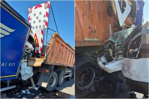 cats 5 - Accident pe A1! Impact între o autoutilitară și un camion