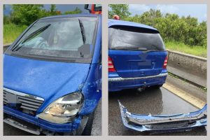 Autoturism intrat într-un parapet pe A1! Bărbat transportat la spital! 1 auto parapet A1