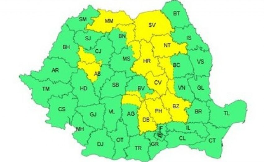 Argeșul și alte 15 județe din țară se află sub cod galben de ploi și vânt 1 anm cod galben
