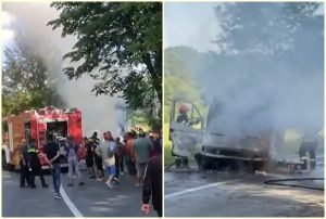 page 2 - Accident urmat de incendiu! Impact violent între o motocicletă și o autoutilitară