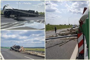 Accident pe A1! A intrat în parapetul median și s-a răsturnat 1 page - Accident pe A1! A intrat în parapetul median și s-a răsturnat