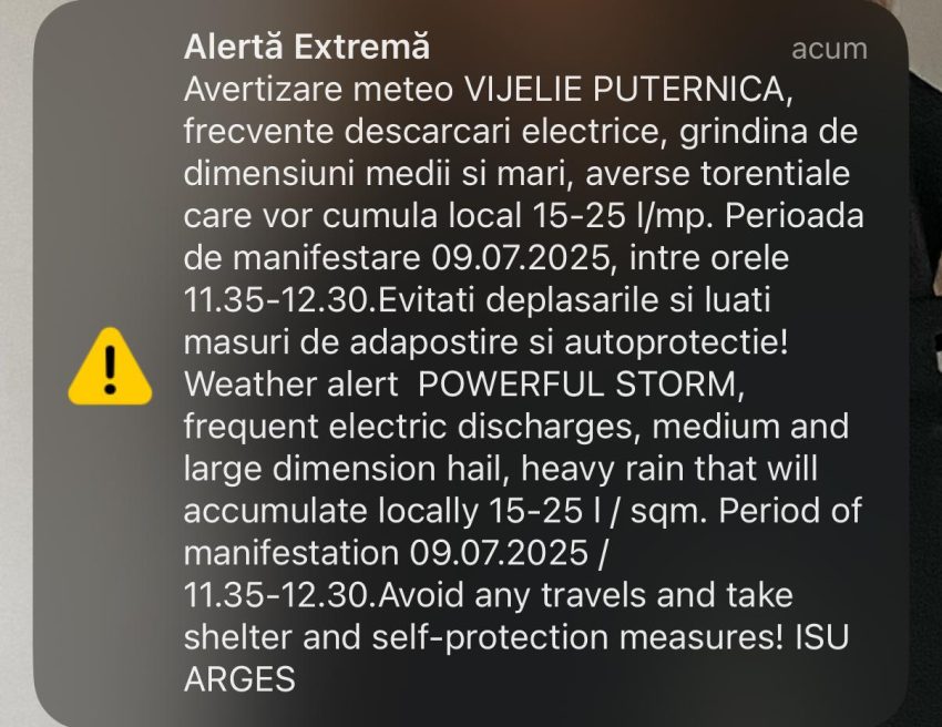 Alertă meteo de vijelie puternică în Argeș! Evitați deplasările! 1 WhatsApp Image 2025 07 09 at 11.31.43 - Alertă meteo de vijelie puternică în Argeș! Evitați deplasările!