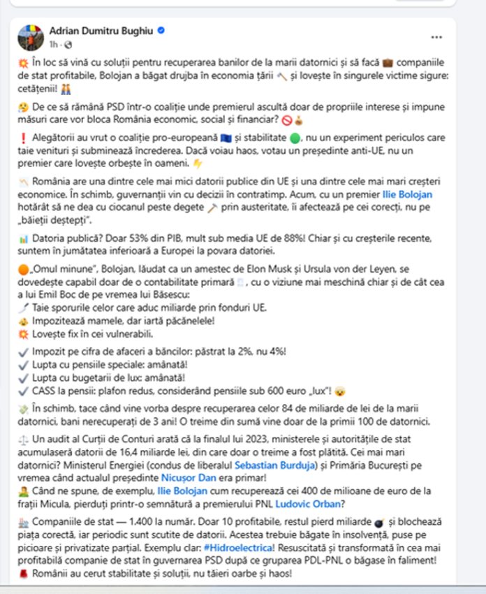 PSD și dilema guvernării. Adrian Dumitru Bughiu: ”Românii au cerut stabilitate și soluții, nu tăieri oarbe și haos!” 2 Sursă foot: FB ADrian Dumitru Bughiu