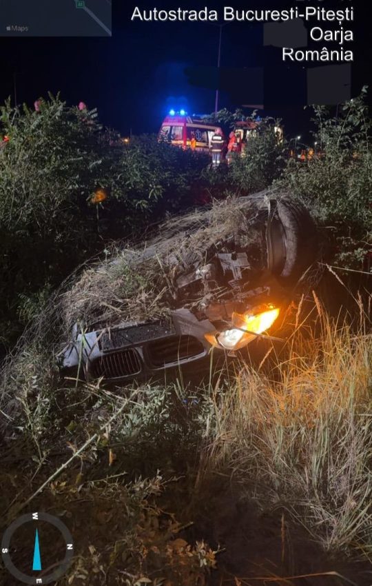 (Video) Două mașini s-au răsturnat pe A1 iar alta la Hârsești. Victime transportate la spital! 2 autoturism rasturnat