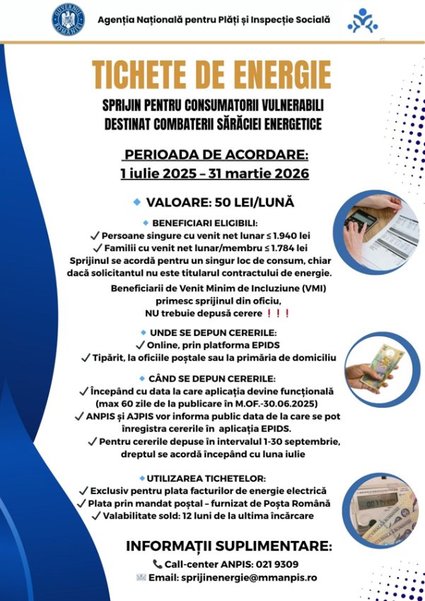 Ajutor financiar pentru facturile de energie electrică: Tichete de energie pentru persoane vulnerabile 1 Sursă foto: FB ANPIS.