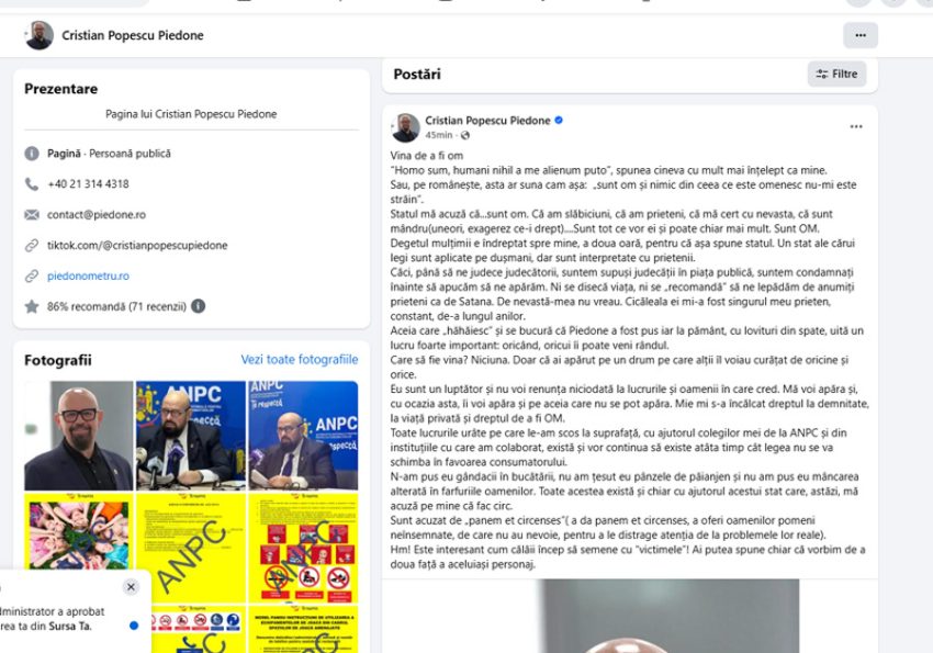 Piedone, mesaj pentru cei care se bucură că a fost pus iar la pământ: ”Oricând, oricui îi poate veni rândul” 1 Sursă foto: FB Cristian Popescu Piedone.