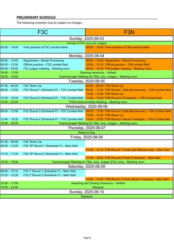 25 F3CN WCh Bulletin2 3 8 - Pitești devine capitala mondială a modelismului aerian: Campionatul FAI F3CN la Elicoptere Model aduce peste 20 de națiuni la start 