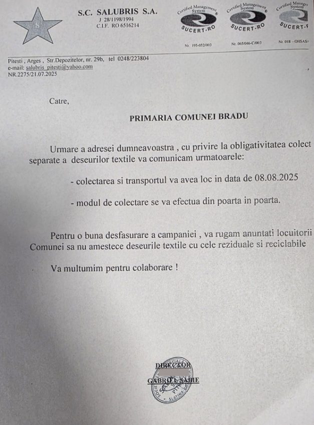 Bradu colectează textilele vechi! Campanie de curățenie, pe 8 august 1 Sursă foto: FB Dan STroe