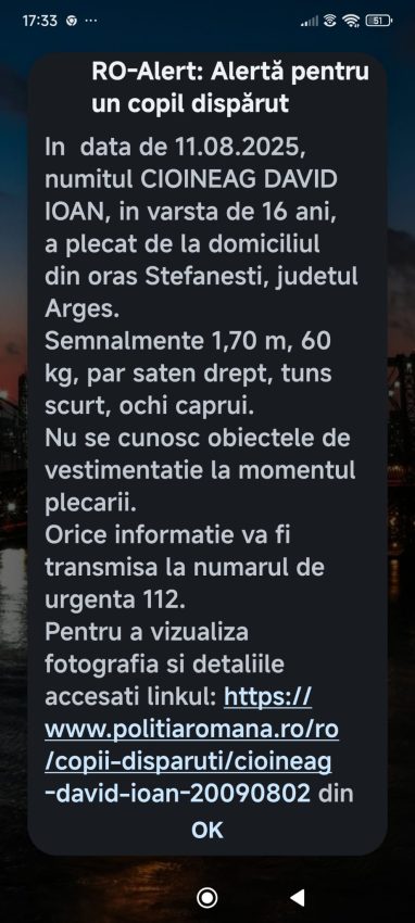 Informații noi legate de minorul de 16 ani din Ștefănești căutat de familie și polițiști 1 WhatsApp Image 2025 08 11 at 17.34.20 - Informații noi legate de minorul de 16 ani din Ștefănești căutat de familie și polițiști