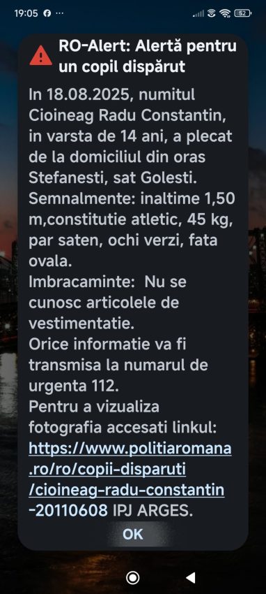 WhatsApp Image 2025 08 18 at 19.06.21 - Vești bune legate de băiatul de 14 ani din Ștefănești dat dispărut de familie