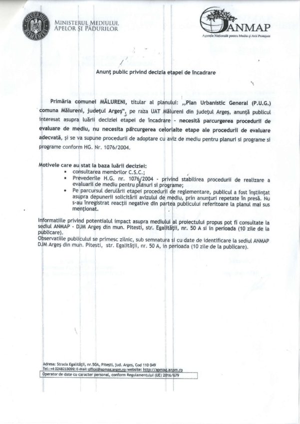 Anunt public page 0001 - Anunţ public privind decizia etapei de încadrare
