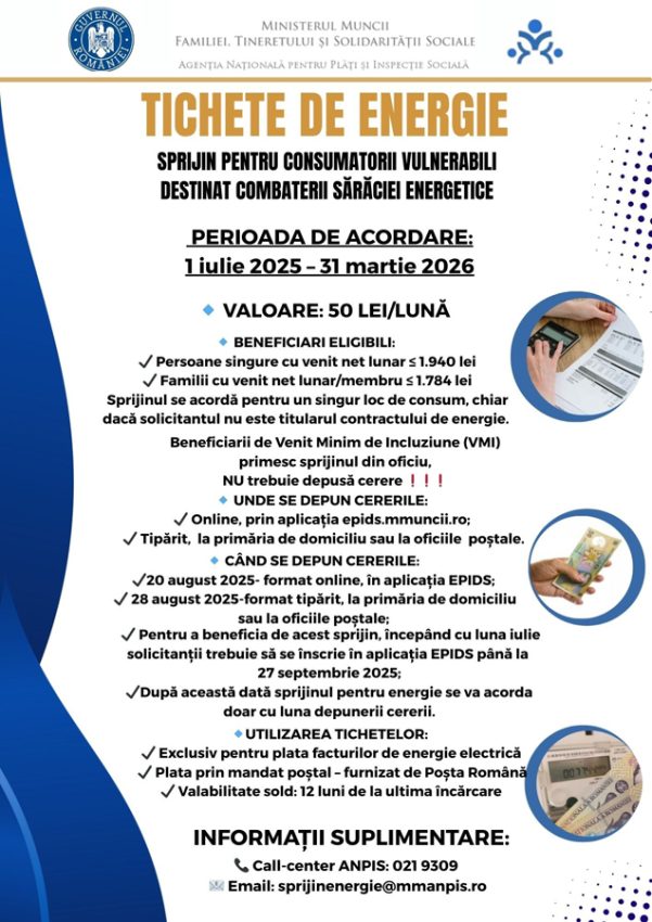Ajutor pentru plata facturilor: încep înscrierile pentru tichetele de energie de 50 de lei/lună destinate consumatorilor vulnerabili 1 Sursă foto: FB Primăria Orașului Mioveni