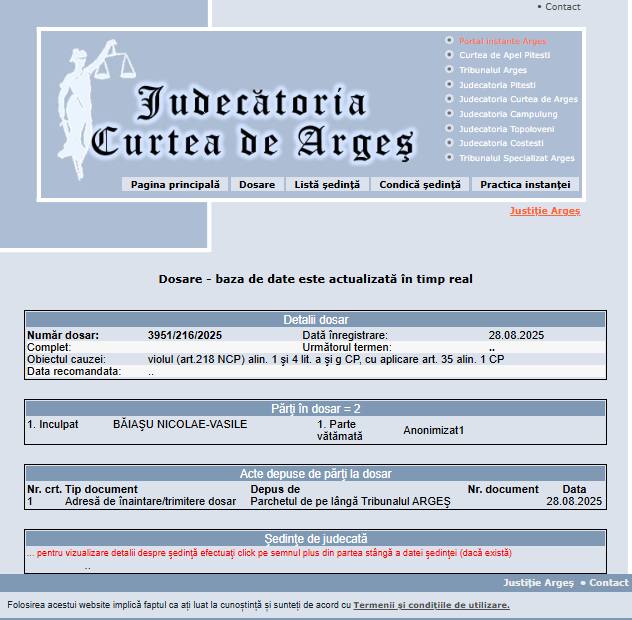 1 - ARGEȘ. Inculpat de 23 de ani trimis în judecată pentru viol asupra unui minor