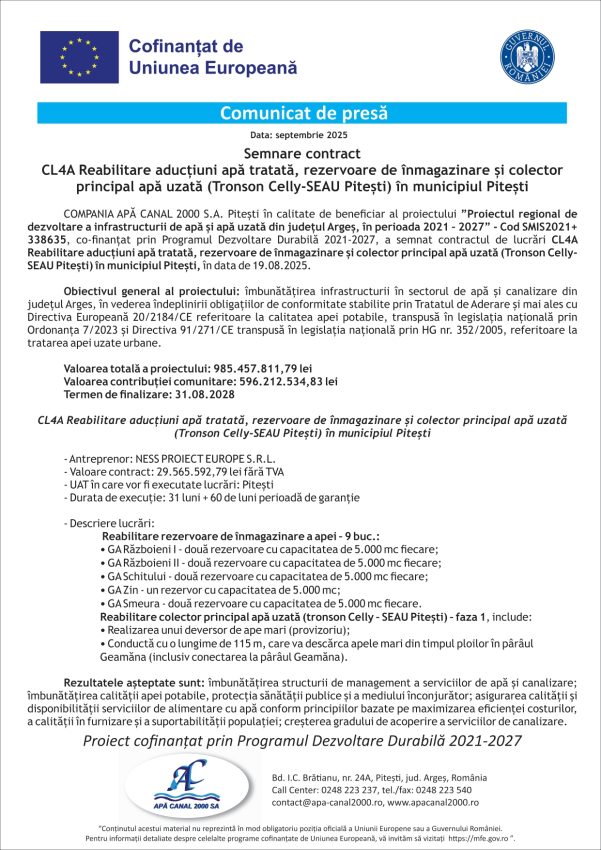 comunicat CL 4A curbe page 0001 - Comunicat de presă: CL4A Reabilitare aductiuni apa tratata, rezervoare de inmagazinare si colector principal apa uzata (Tronson Celly-SEAU Pitești) in municipiul Pitești