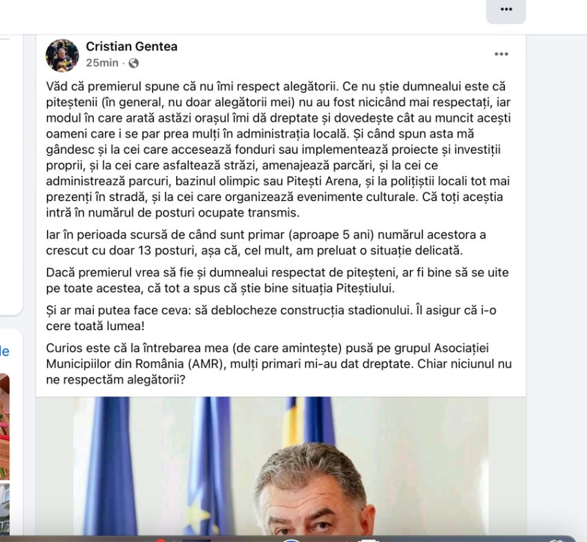 Sursă foto: screenshot FB Cristian Gentea