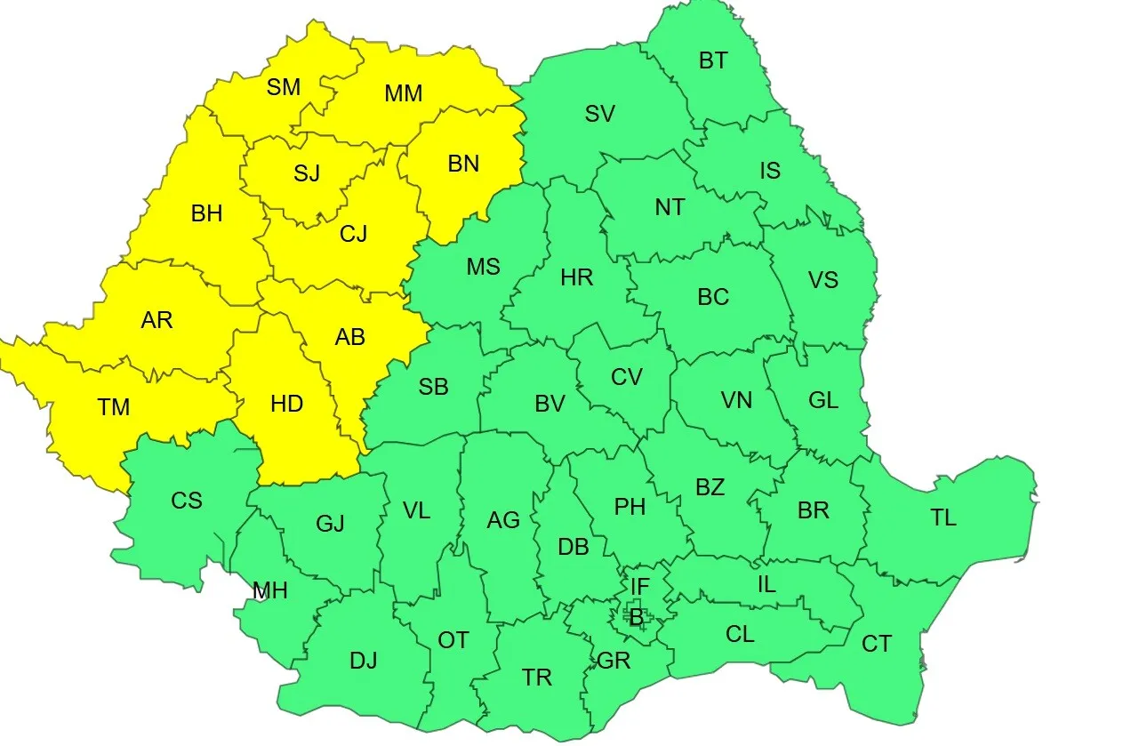 Cod galben de caniculă azi și mâine în mai multe zone din țară 1 harta canicula