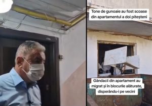 Tone de gunoaie scoase dintr-un apartament din Pitești: gândacii au invadat blocurile vecine 1 . Sursă foto: screenshot video FB Cristian Gentea.