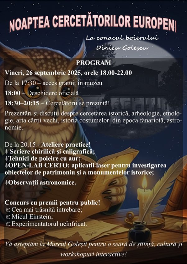 Noaptea Cercetătorilor Europeni la Golești. Vrei să înveți cum se aplică foița de aur? 2 Sursă foto: FB Muzeul Golesti
